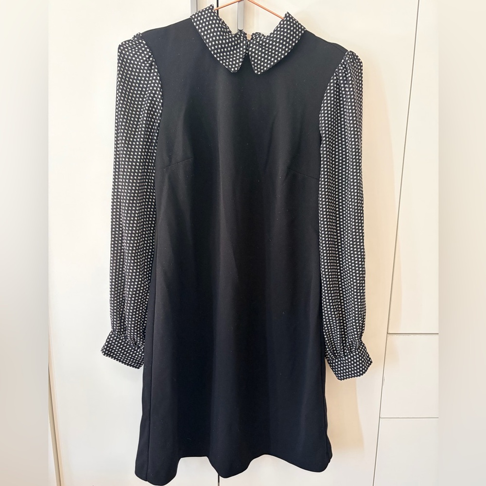Tommy Hilfiger Black Dress with Polka Dot Sleeves and Collar